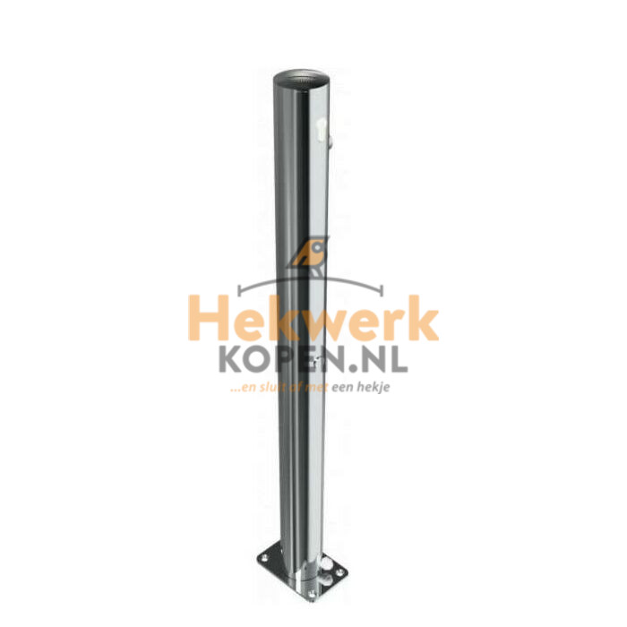 RVS afzetpaal rond 76 mm - klapbaar op voetplaat met euro cilinder main product photo