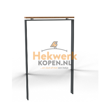 Leunbeugel van platstaal met houten steun