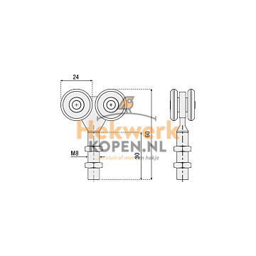 Dubbele hangrol 4 nylon wielen