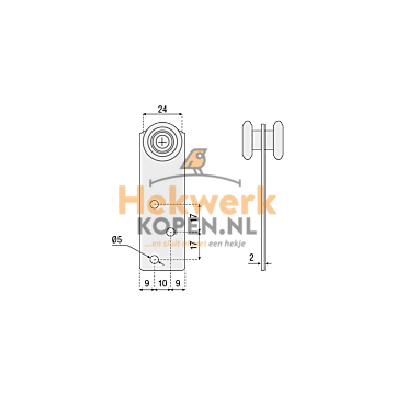 Hangrol met 2 Nylon Wielen en Montageplaat van 28 mm
